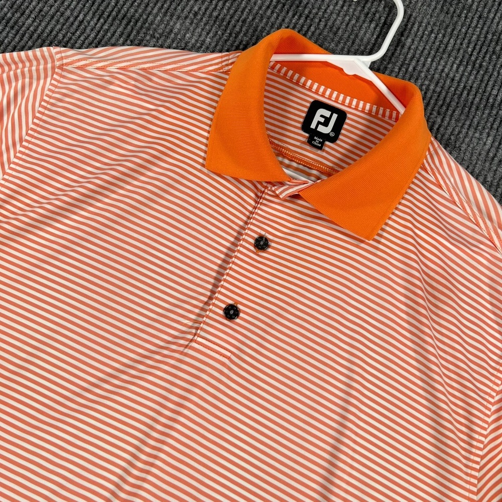 FootJoy Polo Shirt Mens XL Extra Large Orange Striped Short Sleeve Golf Perform